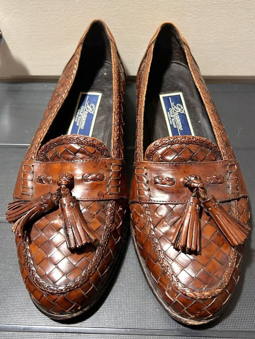 Vintage Bragano by Cole Haan Woven Leather Tassel Loafers Men's 7.5 M Italy